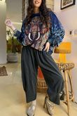 Lomi Mandala Stretch Velour Sweatshirt Navy